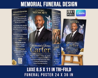 Funeral Tri Fold Template 8.5x11 Canva Editable With Bonus 24x36 Poster