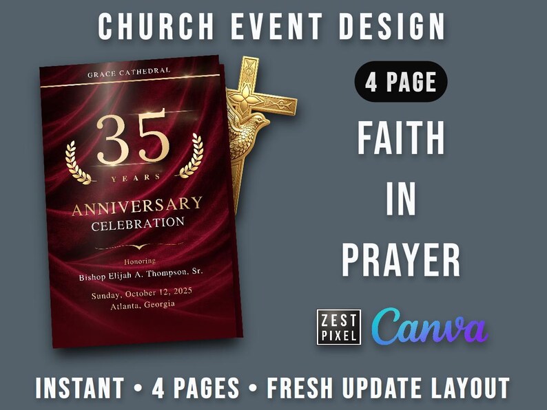 Church Anniversary Program Canva Editable, Sunday Worship Bulletin ...