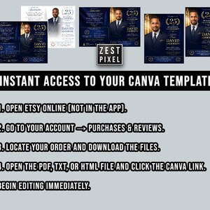 Professional pastor appreciation template with portrait image and anniversary ceremony presentation layout.