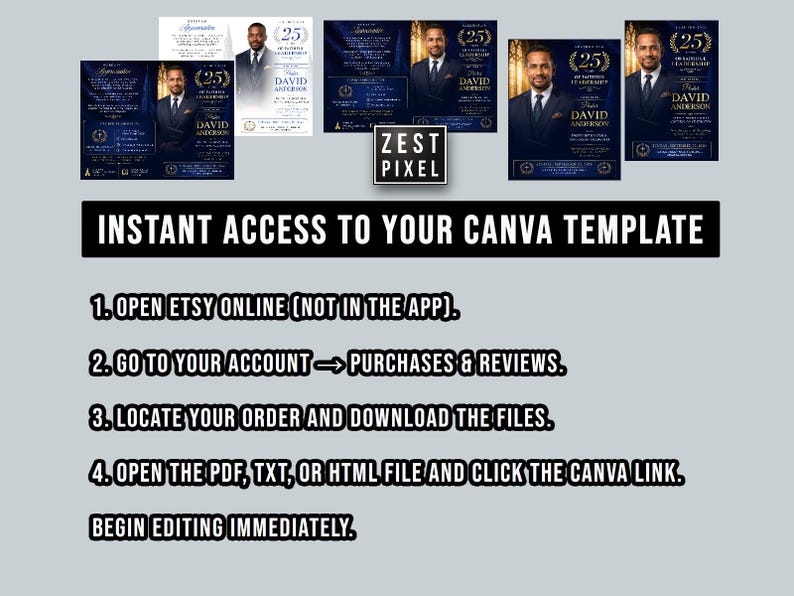 Professional pastor appreciation template with portrait image and anniversary ceremony presentation layout.