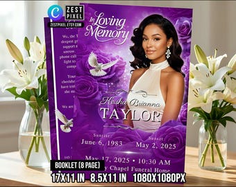 Funeral Program Template Canva, 8 Page Funeral Booklet, Celebration of Life Editable