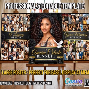 Large obituary poster collage design for memorial service welcome sign