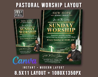 Sunday Church Flyer Canva Template, Worship Service Poster 8.5x11 Bulletin