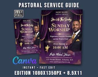 Sunday Service Flyer Template, Editable Canva Bulletin, Worship Event Poster
