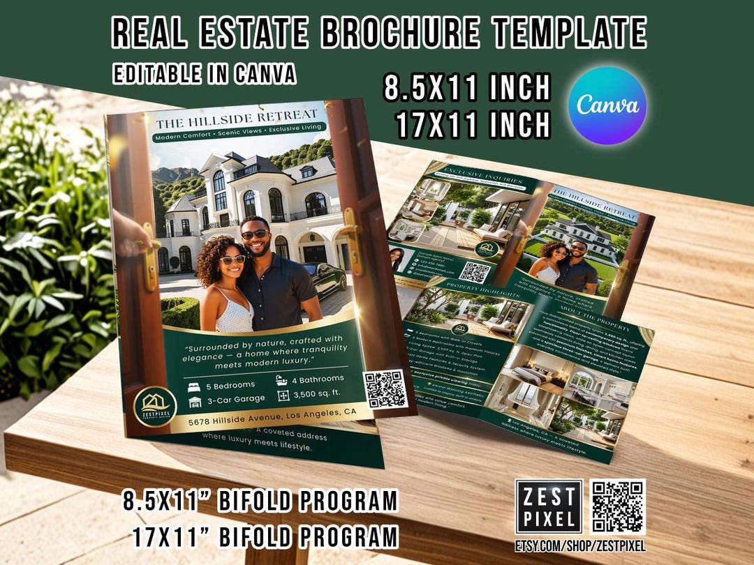 Real Estate Brochure Template Canva | Realtor Marketing Bifold Program ...