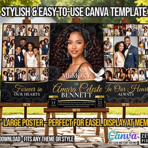 Celebration of life poster collage with customizable photos and names in Canva