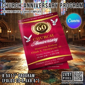 Church Founding Anniversary Program | Pastoral Anniversary Canva Template | Editable 8.5x11” Printable Church Service Program