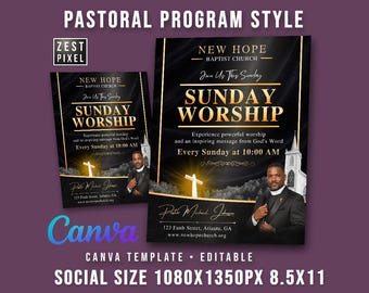 Church Flyer Template Canva, Sunday Worship Flyer 8.5x11, Service Poster