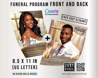 Plantilla elegante de programa funerario (Canva editable), servicio conmemorativo (8,5 x 11) (descarga digital)