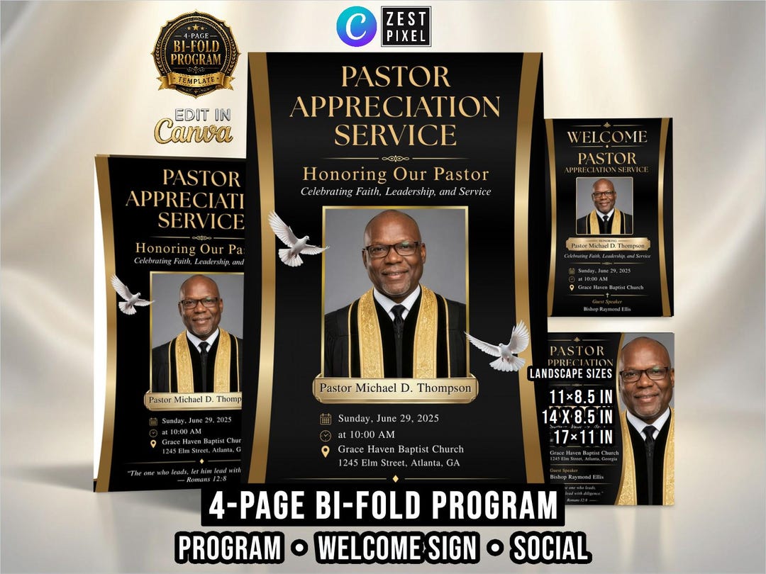 Church Appreciation Program Clergy Appreciation Program, Black Gold Pastor Celebration Bulletin and ...