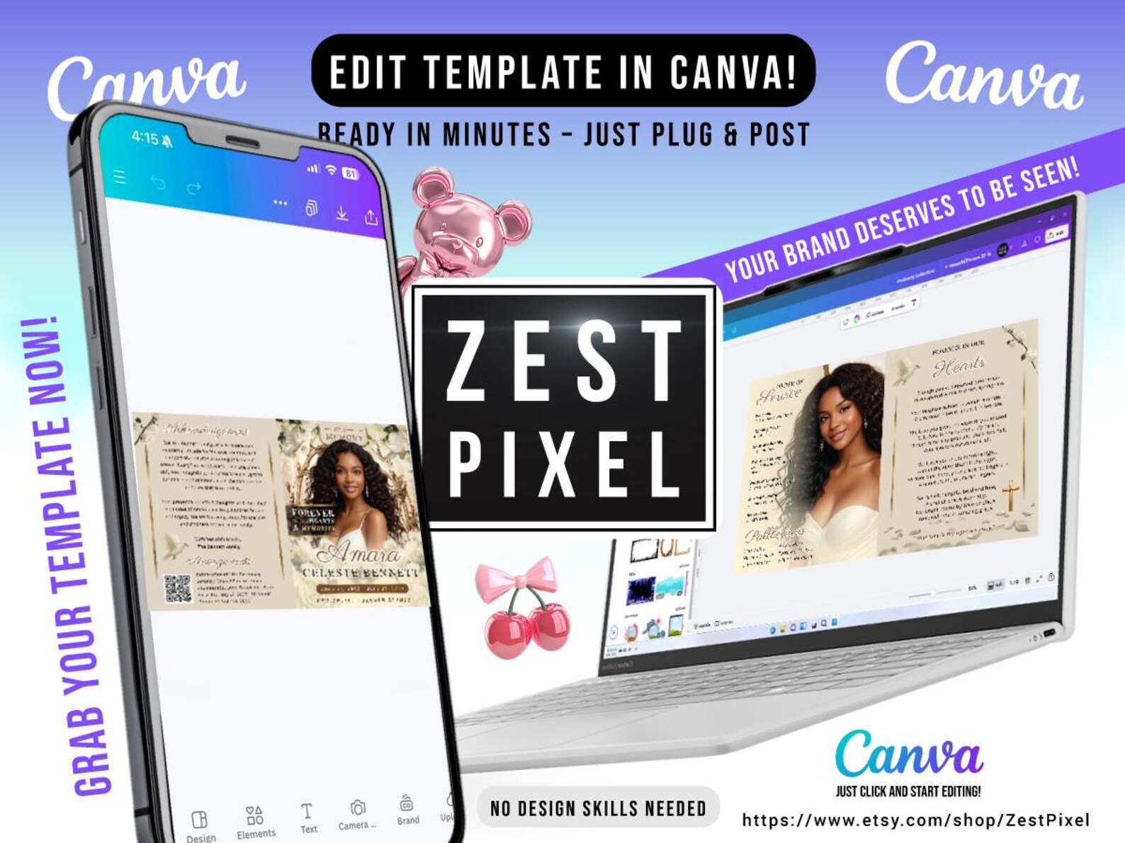 Elegant 8page Funeral Program Template Editable Canva Memorial