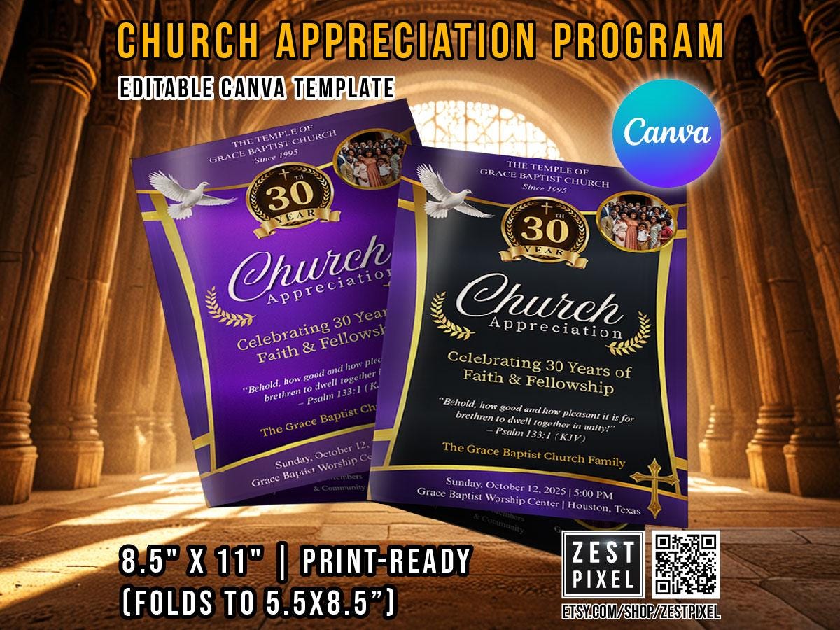 Church Appreciation Program Canva Template, Anniversary Service Program ...