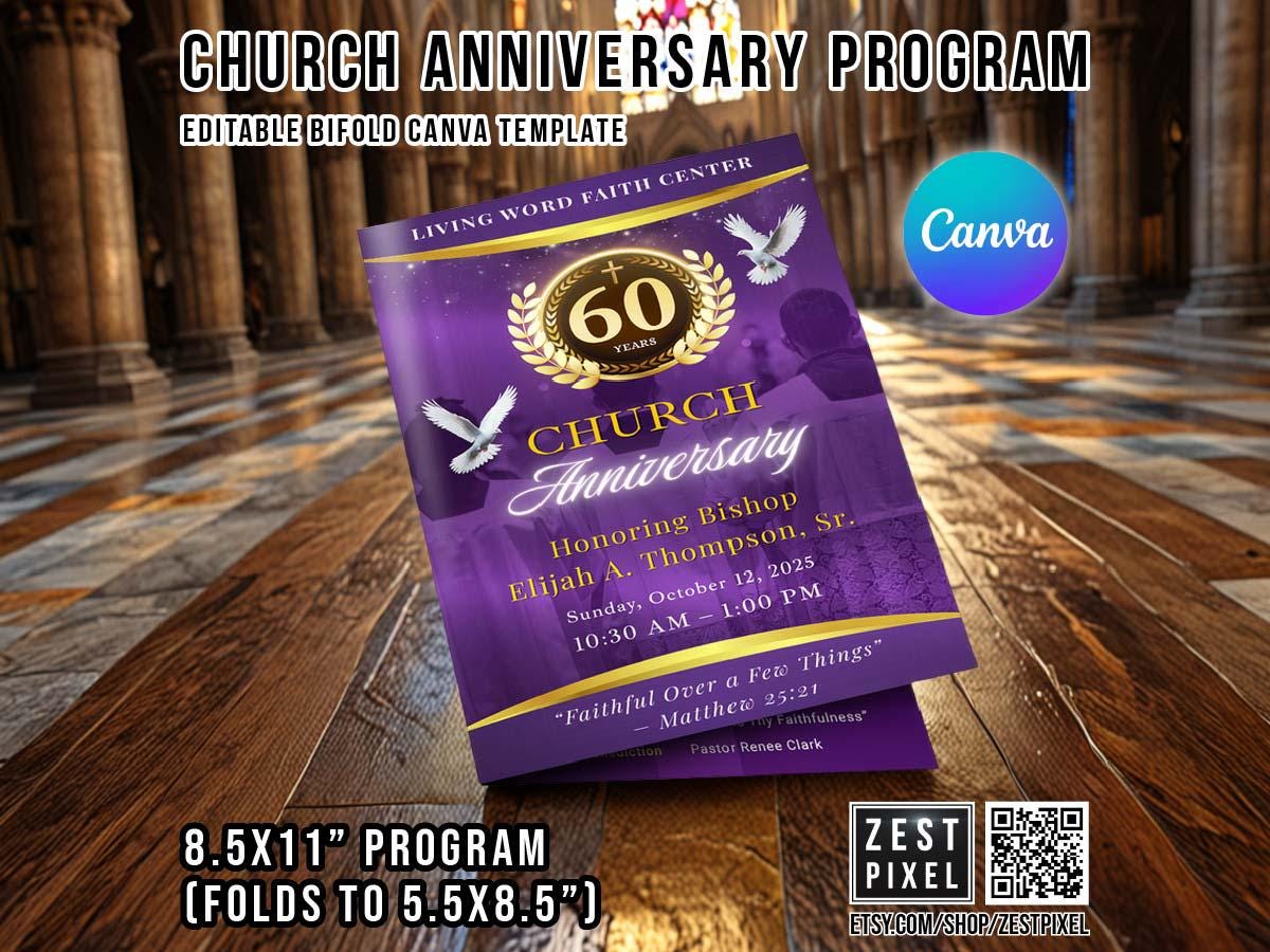 Church Anniversary Program Template: Editable Bifold Design (8.5x11 ...