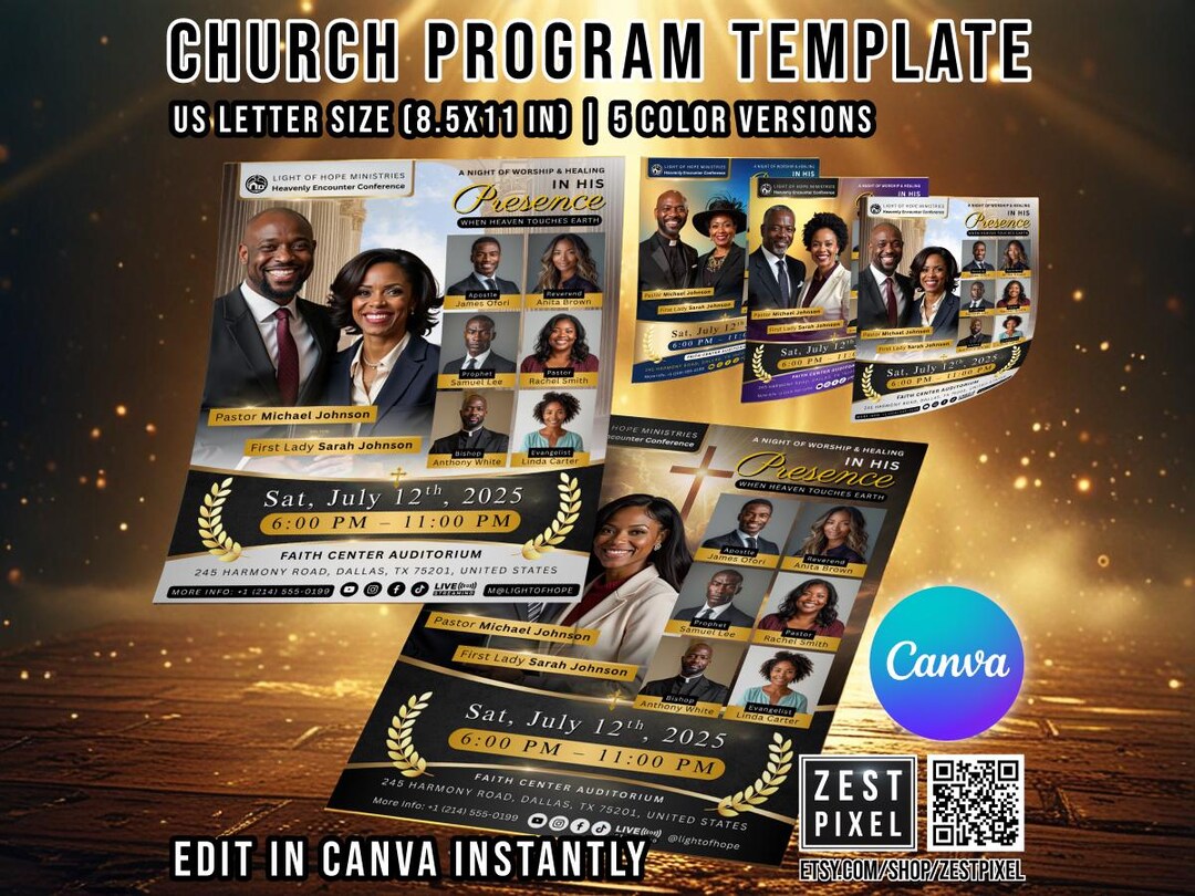 Editable Church Program Template, Elegant Design (8.5x11) (canva ...