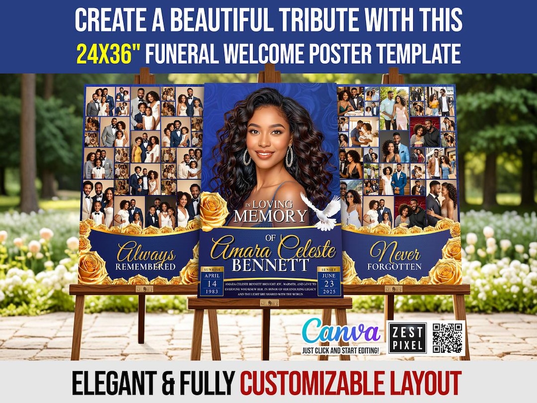 Editable Funeral Photo Collage Template | Funeral Poster 24x36 Canva ...