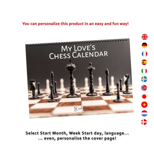 Personalised 2025 Chess Wall Calendar Monday/Sunday Week 12 Month Planner Amazing Sets Photo Wall Art Gift for Chess Game Lovers | My Love