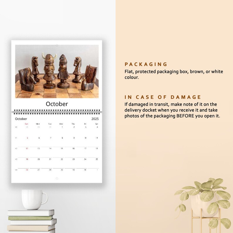 Personalised 2025 Chess Wall Calendar Monday/sunday Week 12 Month