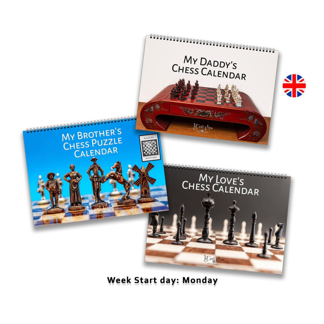 Personalised Chess Wall Calendar Bundle A4 Horizontal English Week