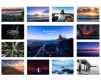 2024 Sunday Week Wall Calendar Australia US Letter Print On Demand Planner Seascapes Wall Décor Photo Art Gift For Her Gift for Him