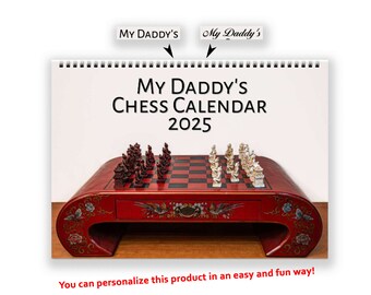 Personalised 2025 Chess Wall Calendar Monday / Sunday Week 12 Month Planner Amazing Chess sets Photo Wall Art Gift for Chess Lovers