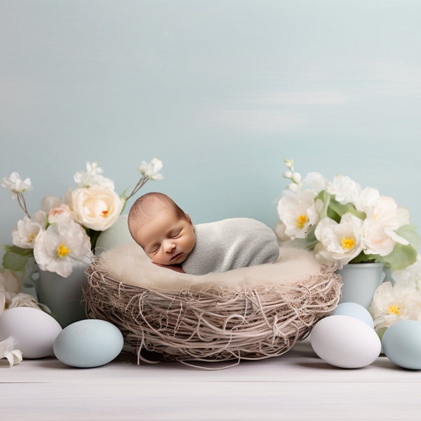 Easter Newborn Digital Backdrop, Photography Prop, Easter Digital Prop, Easter Newborn, Easter Bunny, Wooden Floor, Png Backdrop