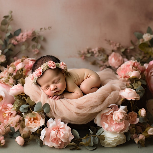 Flowers Newborn Digital Backdrop, Spring Digital Drop, Princess Bed Newborn, Newborn Backdrops, Newborn Composite, Easy Use Digital