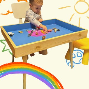 sandbox for therapy, Children&#39;s table, gift for children, Jungian sand therapy, natural wood Montessori sandbox with lid and legs, handmade