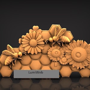 3d stl files,3d bee relief model,cnc machine,artcam,3d stl print,digital print,bee and flowers model,3d wall decor,wood working,3d printer