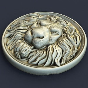 3D ライオンヘッド レリーフ モデル - CNC マシン用 3D STL 図面ファイル - 3D プリンター - CNC ルーター 彫刻機、木工、CNC ファイル、木材、アート、壁装飾、