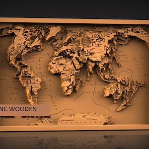 Modèle 3D en relief de carte du monde - Fichiers de dessin stl 3D pour machine cnc - Imprimante 3D - Routeur CNC graveur, Aspire, Fichiers CNC, Bois, Art, Décoration murale,
