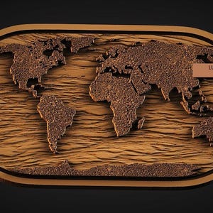 Modèle stl 3D, machine cnc, relief de carte du monde 3D, fichiers de routeur cnc, décoration murale, modèle en relief en bois, fichiers d'imprimante 3D, stl pour impression, modèle en relief cnc