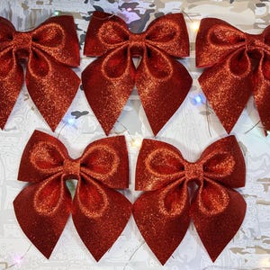 Bow Christmas ornaments,set 5 Christmas ornaments bows for tree red color,made in Ukraine