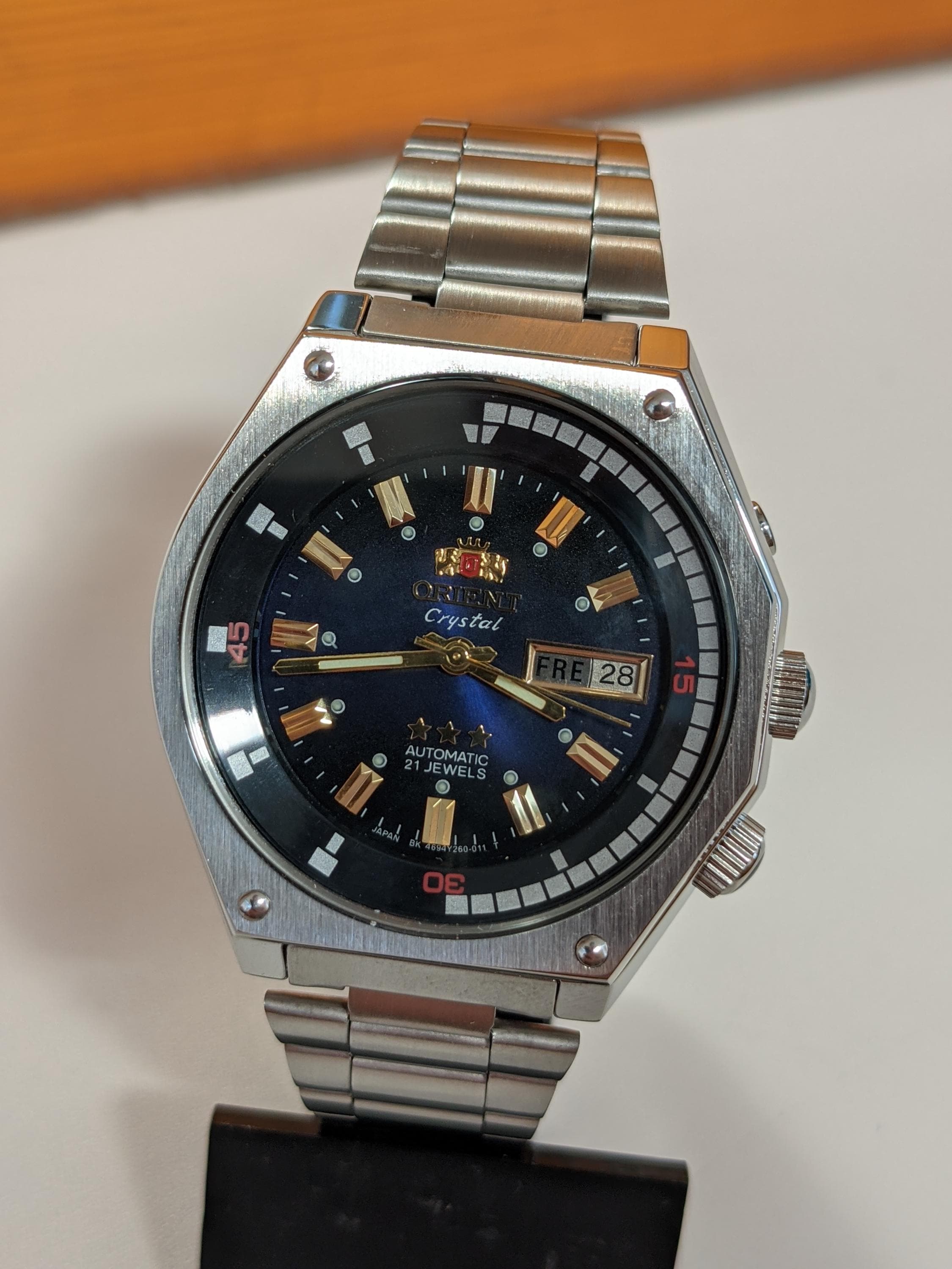 ヴィンテージ オリエント SK 自動巻き腕時計：ダークブルー文字盤、21