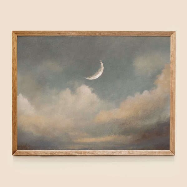 moon | vintage cloud painting | antique print | airship | nursery decor | oil painting | printable vintage art | digital download