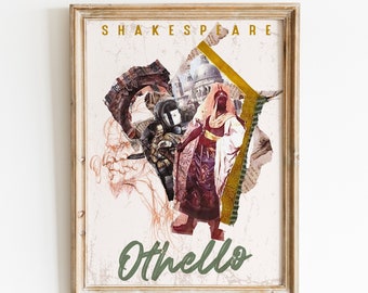 Shakespeare Othello Poster, Vintage Shakespeare poster, Shakespeare poster, collage, collage poster, shakespeare collage