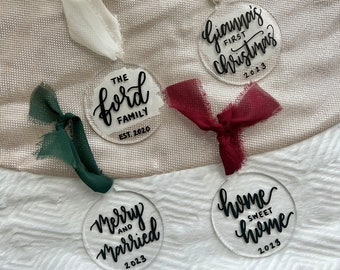 Custom Ornaments| Hand Lettered Acrylic Ornament | Acrylic Ornament | Christmas Ornament | Calligraphy Ornament