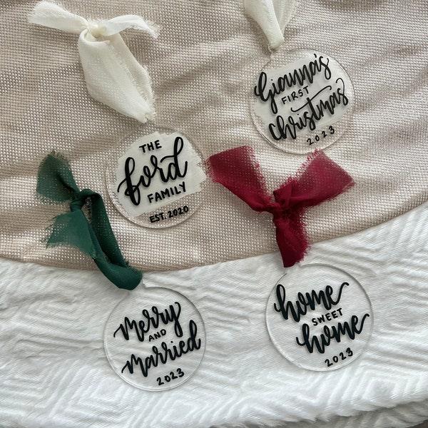 Custom Ornaments| Hand Lettered Acrylic Ornament | Acrylic Ornament | Christmas Ornament | Calligraphy Ornament