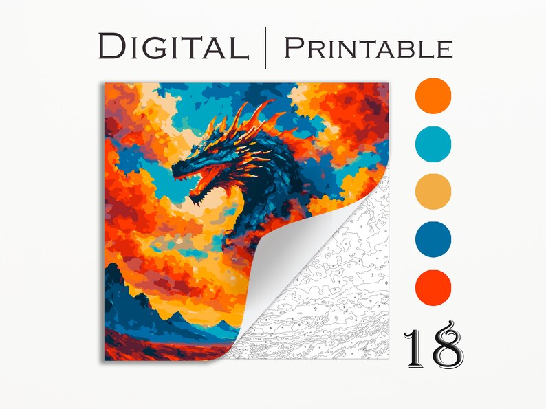 Paint by Numbers Dragon Art Kit Adult, Animal Coloring Book, Printable