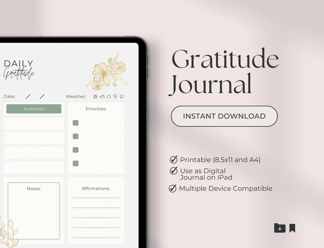 Digital Gratitude Journal Printable Gratitude Journal Gratitude Diary ...