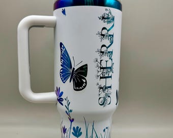 Custom Engraved 40oz Rainbow Tumbler Floral with Any Name