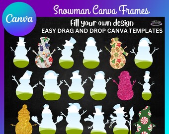 Create Your Own Snowman Canva Frames with this Template, Christmas Snowman Canva Frames, Snowman Canva Frames, Drag and Drop Canva Frames