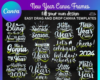 New Year Canva Frames, New Year Quotes, New Year Words, Drag and Drop, Editable Canva Frames Bundle, Create Your Own PNG Digital Design