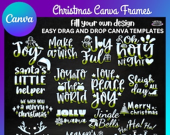 Christmas Canva Frames, Christmas Quotes, Christmas Words, Drag and Drop Editable Canva Template Bundle, Create Your Own PNG Digital Design