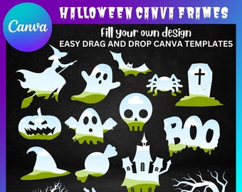 Halloween Canva Frames, Spooky canva frames, Drag and Drop canva templates, Cute Halloween custom frames, Canva frames, Canva templates