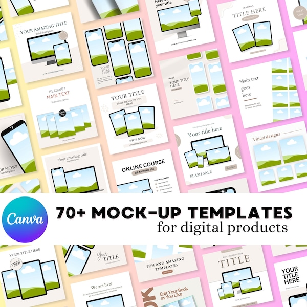 70 Mockup Templates | Editable Canva Templates | Etsy Listing Mockup Templates Bundle, Mockups for Canva, Mock Up Templates, Planner Mockup