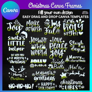 Christmas Canva Frames, Christmas Quotes, Christmas Words, Drag and Drop Editable Canva Template Bundle, Create Your Own PNG Digital Design