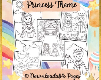 Princess Themed Coloring book | Princess Coloring pages | Coloring book | Coloring pages | Princess | PDF files | Downloadable and Printable