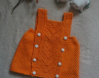 Knitted baby girl dress, Cute orange dress for baby girls,