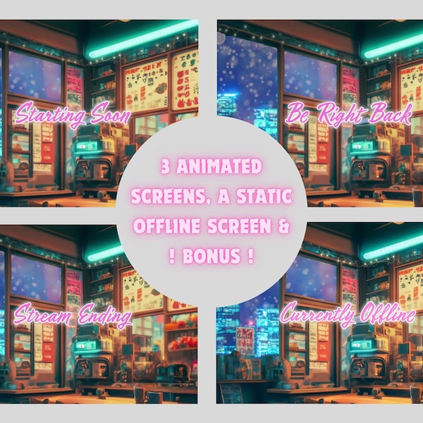 Neon Twitch animated background, Winter cafe Vtuber background, Anime lofi stream package, Cozy gaming, Valentines gift for teen, PNGtuber