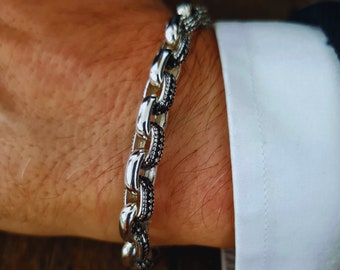Handgemaakte luxe armband, 925 sterling zilveren armband, unisex, uniek met fijne details, gemaakt in Italië